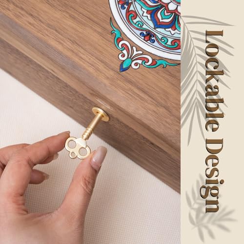 KINTNESS Black Walnut Wooden Jewelry Box with Lock - Large Jewelry Organizer for Women with Dimensional Color Art Finish Design, Jewelry Safe with Key for Bracelet, Necklace - style: Dimensional Color Art Finish-Big
