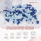 PATIKIL 1000 Pcs No Hole Pearls, 3mm 4mm 5mm 6mm 8mm Mini Round Faux Pearl for Art Crafts Jewelry Making Nail Vase Filler Birthday Wedding Party, Blue/White - color: Blue/White
