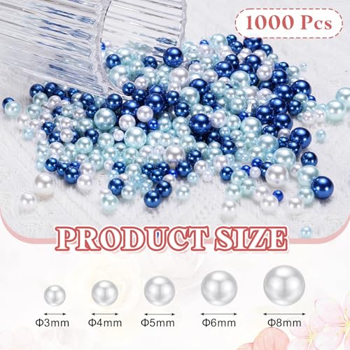 PATIKIL 1000 Pcs No Hole Pearls, 3mm 4mm 5mm 6mm 8mm Mini Round Faux Pearl for Art Crafts Jewelry Making Nail Vase Filler Birthday Wedding Party, Blue/White - color: Blue/White