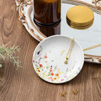 Crisky Initial Jewelry Tray Ring Dish & Gift Box, Ceramic Flower Trinket Dish for Rings Earrings Necklaces Keys, Bridal Shower Engagement Birthday Gift for Women, Friends 4.57" (Gold Foil F - style: Initial F
