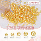 PATIKIL 1000 Pcs No Hole Pearls, 3mm 4mm 5mm 6mm 8mm Mini Round Faux Pearl for Art Crafts Jewelry Making Nail Vase Filler Birthday Wedding Party, Gold - color: Gold