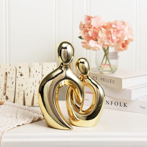 Quoowiit Ceramic Couple Sculptures for Home Decor, Abstract Lover Statue for Shelf, Office, Living Room, Bedroom Decorations, Gifts for Anniversary, Valentine's Day, Birthday - color: Gold