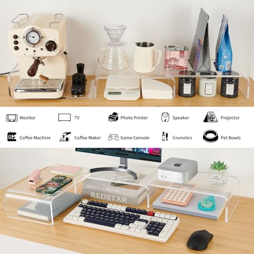 LEKETREE Acrylic Monitor Stand , Clear Monitor Stand for Desk, Computer Accessories for Home Office, Desk Organizer Shelf for Laptop, PC, Multi Media and more - color: Clear