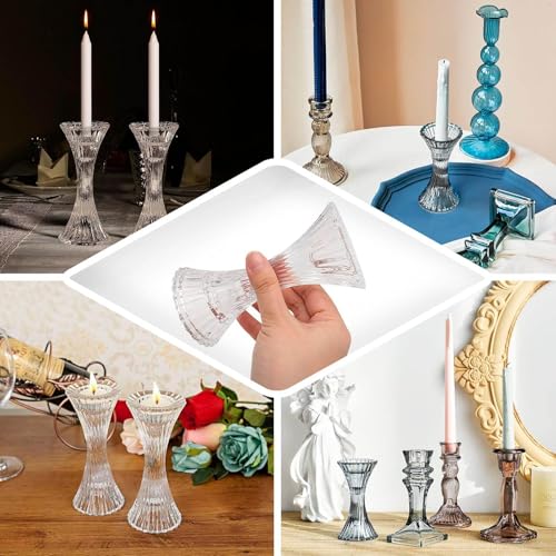 Efavormart 2 Pack | 5" Clear Crystal Hour Glass Pillar Candlestick Stands, Reversible Taper Candle Holders with Diagonal Stripes - color: Type1