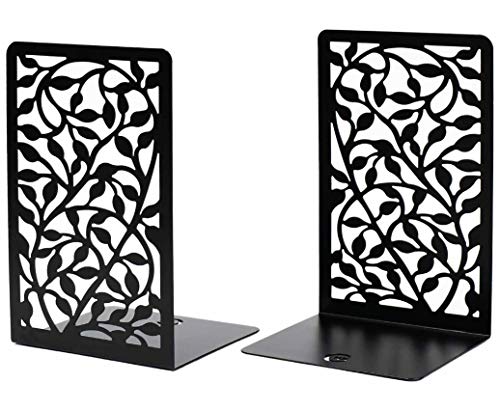 CNK Book Ends for Shelves - Metal Holders for Home Office Heavy Books, Shelf Stoppers, Decorative Set of 2 Black Infinite Leaves Bookends - color: Black