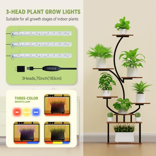 Indoor Plant Stand with LED Grow Light,8-Tier S-Shaped Corner Plant Stand,48.43 Inch Heavy,Duty Metal Indoor Plant Rack for Home, Balcony and Living Room