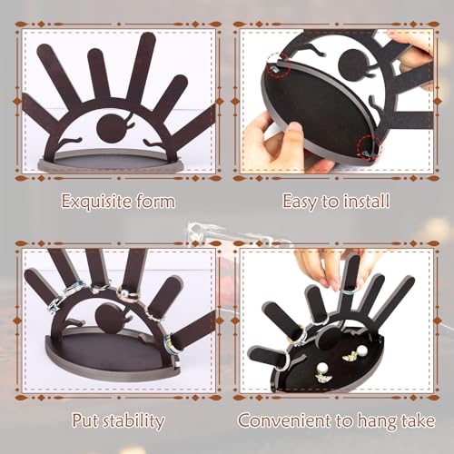 Bnesi Evil Eye Ring Display Stand Wooden Ring Holder for Women Wooden Jewelry Display Cute Evil Eye Home and Room Decoration Wedding Ring Holder Birthday Gift for Her (Rustic)