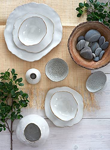 Serene Spaces Living Glazed Ceramic Fishbowl Vase- Centerpiece for Vintage Weddings, Events, Measures 4" Tall and 5" Diameter - color: White