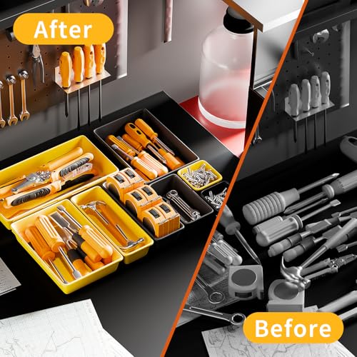 [5 Sizes] [69 PCS] Tool Drawer Organizer, Tool Box Tray, Desk Drawer Tray, Rolling Tool Chest, Toolbox Organzier (Black+Yellow) - color: Black+Yellow
