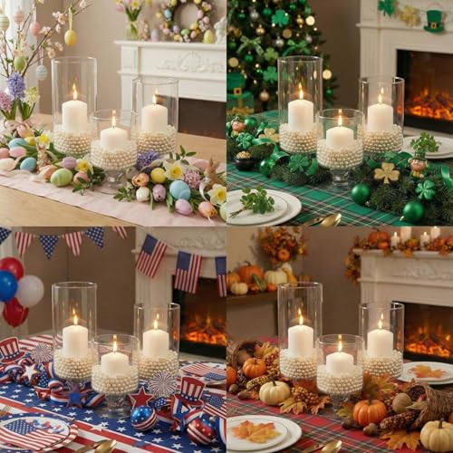 3 Pcs Wedding Glass Candle Holder - 6" 8" 9" Clear Hurricane Stemmed Terrarium Pillar Candle Floating Tealights Flower Vase Centerpiece Holiday Decoration for Home Party