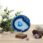 Hipiwe Adjustable Metal Arms Display Stand Easel with Wooden Base - Small Display Easel Holder for Displaying Fossil Coral Geodes Rock Mineral Agate Plate Seashell and Photos, 2"x2"x3.2"