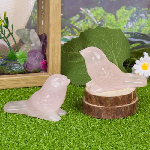 Rose Quartz Crystal Bird Carving Hand Carved Gemstone Bird Figurine 2.4 Inch Polished Animal Sculpture Healing Stone Home Office Desk Decoration Gift Collection - color: Rose Quartz Bird