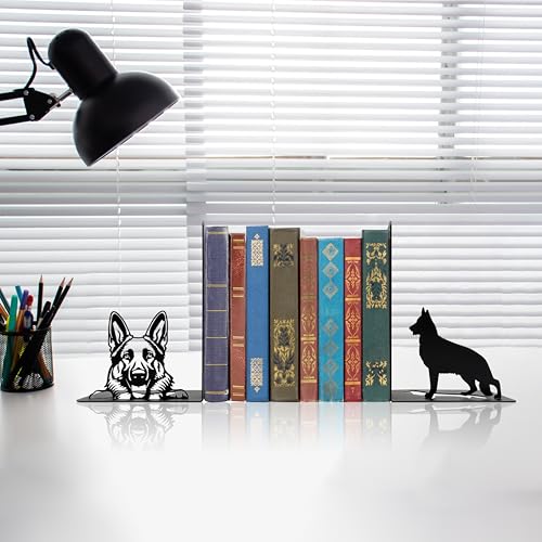 German Shepherd Theme Bookends Decor – Dog Gifts with Black Modern Bookends, Decorative Bookends for Shelves – Unique Book Stopper for Shelves (German Shepherd) - color: German Shepherd