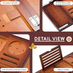 Premium Foldable Bamboo Bathtub Tray Caddy, Expandable Bath Caddy Tray with Holder, Brown Bath Shelf Over Tub, Spa Bathroom Accessories & Gifts for Home - color: Brown