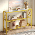 Hoctieon Gold Console Table, 3 Tier Entryway Table, Hallway Table, Narrow Sofa Table with Shelves, Entrance Table for Entryway, Gold and White - color: Gold and White