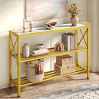 Hoctieon Gold Console Table, 3 Tier Entryway Table, Hallway Table, Narrow Sofa Table with Shelves, Entrance Table for Entryway, Gold and White - color: Gold and White