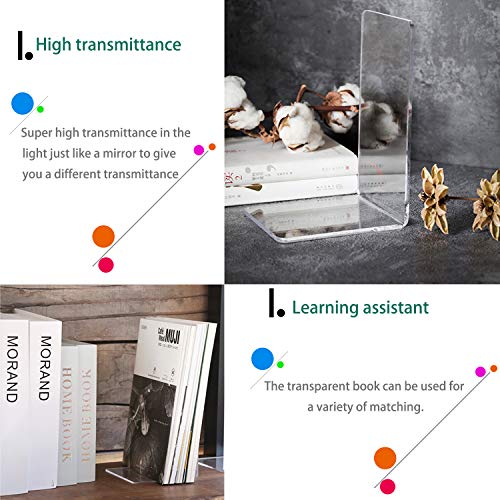 MerryNine MerryNine Acrylic Book Ends 6pcs for Shelves, Clear Bookends for Shelves, Books end Organizer, Book Holder Stand Decorative, Book Stoppers for Heavy Duty Books (Plastic Acrylic_3 Pairs) - color: Th:3mm/0.12", size: 6 Pcs - 7.08 x 4.72 in