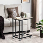 VASAGLE End Table, C Shaped TV Tray with Metal Frame Rolling Casters, Industrial Side Table for Living Room Bedroom, 19.7 x 13.8 x 23.6 Inches, Greige and Black - color: Greige + Black