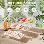Extra Large 3-Tier Melamine Serving Tray Set and Cupcake Stand for Party Events, 17" Platters with Tiered Stand, Holds 63 Cupcakes, Food, Dessert, and Fruit, 24K Gold-Plated - color: Gold, size: 17" x 8.7"