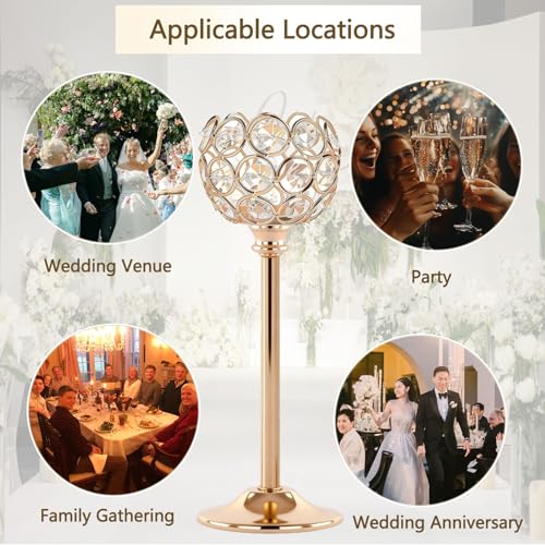 Candle Holder Candlestick Holders- 3Set Gold Crystal Pillar Candle Holders,Metal Candlestick Stands for Wedding Centerpieces,Table Decor for Church,Valentine's Day Housewarming Gift,9Pcs - size: 9Pcs