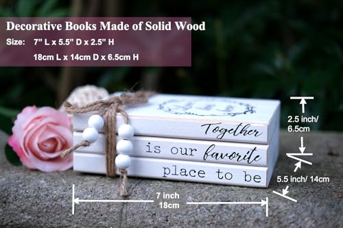 LIVDUCOT Decorative Books for Home Coffee Table Decor, Faux Books for Decoration, Modern Farmhouse White Wood Book Stack Decor for Shelf, Together is Our Favorite Place to Be Sign 7x5.5x2.5 - color: Together