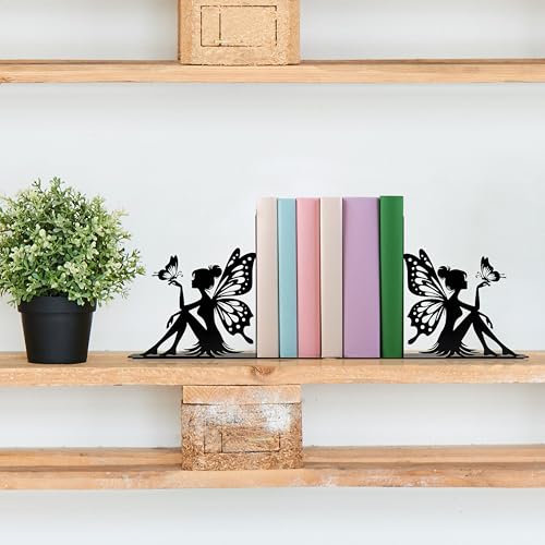 Cute Book Ends for Shelves Decorative – Enchanting Fairy & Butterfly Design – Unique Decorative Bookends for Home, Office, Library for Book Lovers
