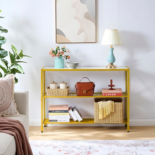 Hoctieon Gold Console Table, 3 Tier Entryway Table, Hallway Table, Narrow Sofa Table with Shelves, Entrance Table for Entryway, Gold and White - color: Gold and White