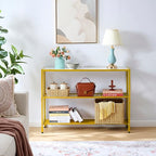 Hoctieon Gold Console Table, 3 Tier Entryway Table, Hallway Table, Narrow Sofa Table with Shelves, Entrance Table for Entryway, Gold and White - color: Gold and White