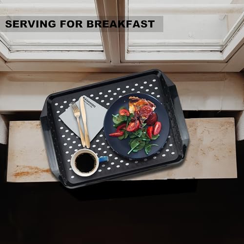 KAQAHIDO Large Non Slip Serving Tray with Grippy Dots, TV Lap Trays for Eating on Couch, Meal Serve for Dinner Breakfast, Rectangular Food Carrying for Plates, Glasses, Dishes, Set of 2, Black - color: Black