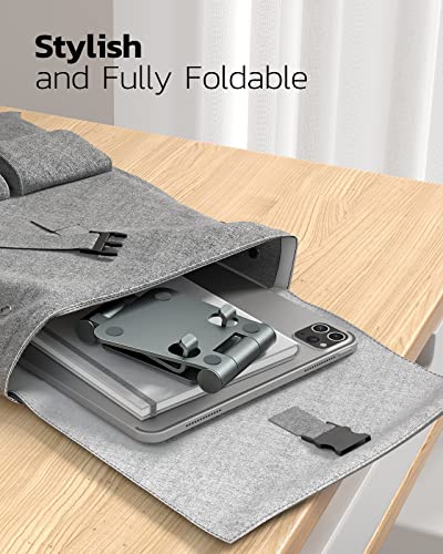 Nulaxy Dual Folding Cell Phone Stand, Fully Adjustable Foldable Desktop Phone Holder Cradle Dock Compatible with iPhone 17 16 15 14 13 12 11 Pro Max Xs Xr X 8, Nintendo Switch, All Phones - Gray - color: D-Grey
