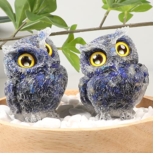 mookaitedecor Lapis Lazuli Owl Statue Sculpture Stone, Carved Animals Night Owl Figurine Crystal Ornament for Desktop Office Home Decor - color: Blue, size: 2.36 inch