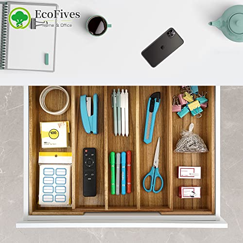 EcoFives Luxury Acacia Silverware Organizer -Kitchen Drawer Organizer - Utensil Holder and Cutlery Organizer with Grooved Drawer Dividers for Flatware and Kitchen Utensils (5 Slot) - size: 5 Compartments