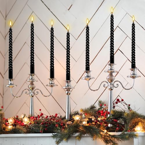 12-Pack 10' Tall Black Spiral Taper Candle Set - Dripless, Smokeless for Halloween&Christmas, Unscented Candlesticks, Dripelss Tapered Candles for Table Rituals,Memorial Prayer Wiccan Rituals. - color: 12Pack-Spiral Black-10inch
