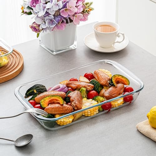 3 Pack High Borosilicate Glass Baking Dishes for Oven,(2.3QT,1.6qt,1.0QT),Rectangular Bakeware Sets,Deep Glass Casserole Dishes with Handle for Microwave,Oven,Baking,Meal Preparation