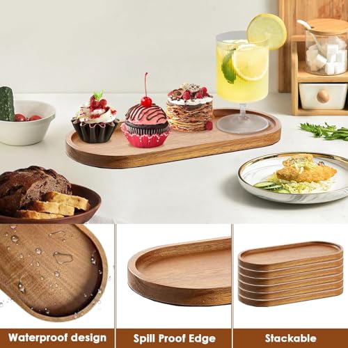 Solid Wood Serving Platters and Trays of Natural Wood with Edge,Rectangular Avoid Sliding and Spilling Food (Acacia Oval Platters 6 Pack) - color: Acacia Oval Platters 6 Pack