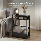 Narrow Side Table,3-Tier Slim End Table with Storage Shelf,Modern Sofa Table Thin Side Table for Narrow and Small Spaces, Skinny Bedside Table Small Nightstand with Magazine Rack Space Saving/Black - color: Black