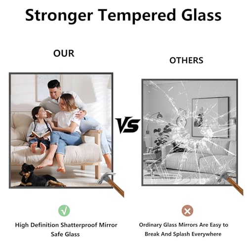 Bathroom Mirror 36x40 Black Bathroom Wall-Mounted Mirrors, Modern Vanity Mirror for Bedroom, Living Room, Aluminum Alloy Frame Allow to Hang Horizontally or Vertically - color: Square Edged, size: 40"L x 36"W