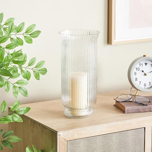 Deco 79 Glass Decorative Candle Holder Ribbed Candle Stand with Elevated Base, Candlestick Holder 6" x 6" x 13", Clear - size: 6" x 6" x 13"