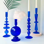 Candle Stick Candle Holder, Glass Candle Holders for Table Centerpiece, Modern Style Klein Blue Candle Holder Mixed 4pcs - color: Klein Blue