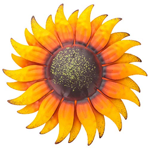 EASICUTI 6 Inch Sunflower Metal Flowers Wall Decor Metal Wall Art Decorations Hanging for Indoor Outdoor Home Bathroom Kitchen Dining Room Bedroom Porch Hallway or Wall Sculptures - color: Yellow Sunflower-E