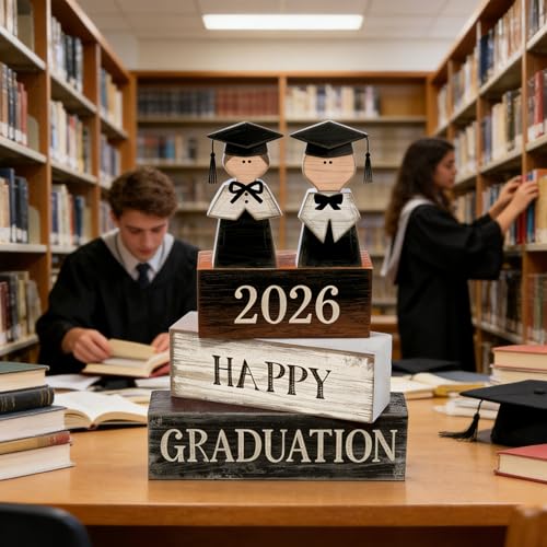 2026 Graduation Table Decorations Class of 2026 Senior Tiered Tray Decor Wooden Block Signs Farmhouse Congrats Grad Tabletop Party Centerpiece for Tables Wooden Sign for Home Decor - style: graduate