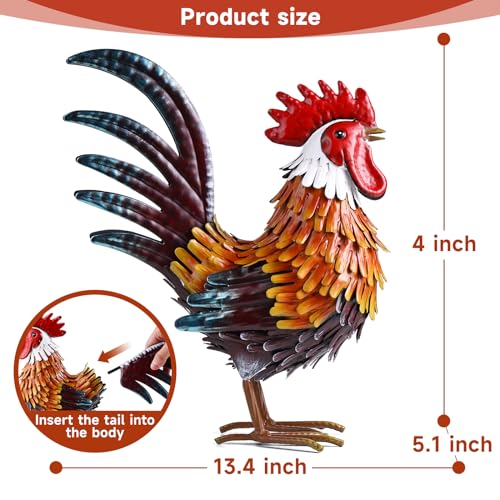 Shorayn Rooster Garden Statue Metal Chicken Yard Art Decor Outdoor Sculpture Figurines