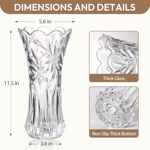 JASVIC 12 Inch Crystal Vases for Flowers, Tall Glass Flower Vase for Bouquet, Elegant Modern Large Vase, Orchid Textured Design Decorative Vase for Living Room Dining Table Centerpiece, Wedding Gift - color: Orchid Design