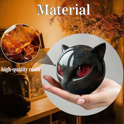 Black Cat Stone Sculpture Figurine Handcrafted Marble-Look Resin Statue with Amber Eyes, Elegant Home & Office Shelf Décor, Halloween Cat Figurine Gift for Animal Lovers (Green) - color: Green
