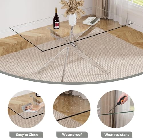 51'' Modern Glass Dining Table for 4, Rectangular Tempered Table Top Silver Base with 4 Minimalism White Boucle Dining Chairs, 5 Piece Dining Room Table Set, Easy Assemble - color: Silver+white Chairs, size: 51'' + 4 Chairs