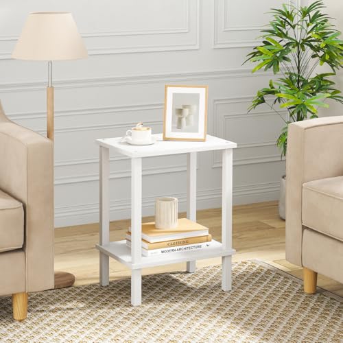 TUTOTAK End Table, Side Table, Nightstand, 2-Tier Storage Shelf, Sofa Side Table for Small Space, Living Room, Bed Room V1TB01BW034 - color: Pure White