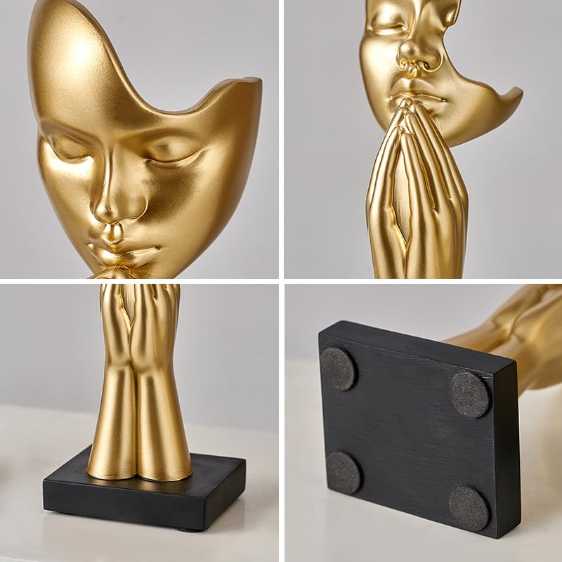 3-Piece Set of Thinker Statues, Gold and Silver Black Abstract Art Meditation Prayer Sculptures, Modern Home Decoration, Desktop Decoration, Home or Office Decoration Art Gifts (Gold) - color: Gold