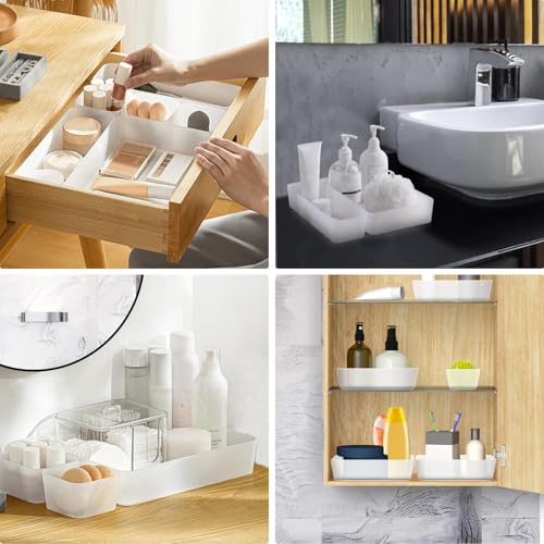 Poeland 10 Pcs Drawer Organizer Tray Storage Box for Bedroom Dresser Bathroom Kitchen, Frosted - size: 10pcs