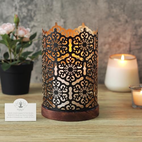 Hosley® Metal Diamond Cut Design Candle Holder 7.5 Inch High, Black Gold Perfect for Home Decor, Lighting, Wedding, Parties, Gifting - color: Black, size: 7.5 inch High