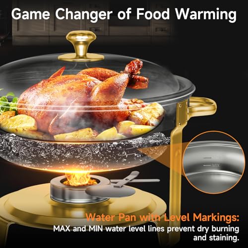 Chafing Dishes for Buffet, 4 Pack 5QT Round Stainless Steel Chafing Dish Set for Home Parties, Christmas Gatherings, Catering Events Complete Buffet Warmer Set (Golden 2) - color: Golden 2